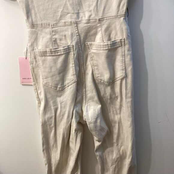 Avec Les Filles Tie Waist Denim Jumpsuit – Ecru Cream Women’s One Piece - Picture 9 of 15